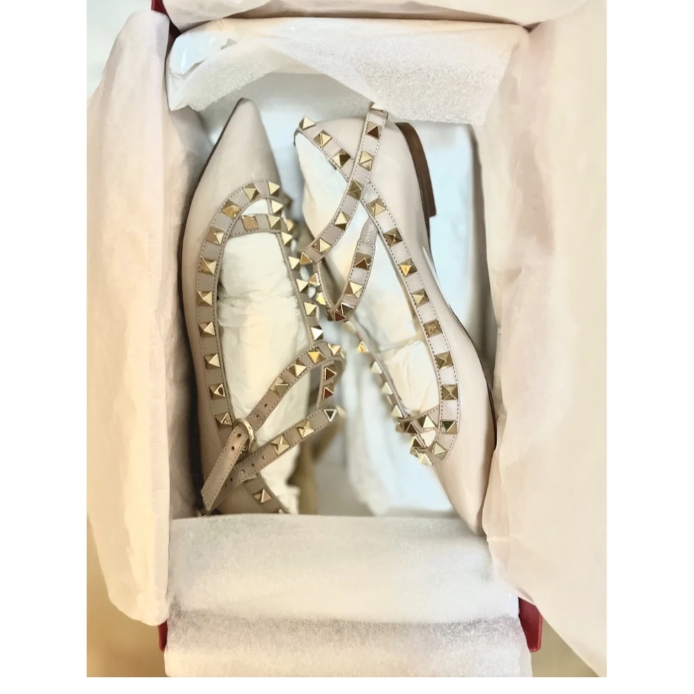 Valentino Garavani  Beige Studded Flats - Picture 6 of 8